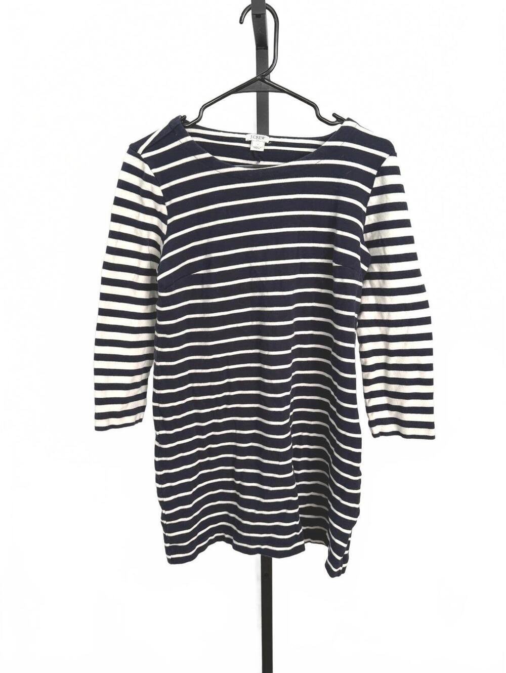 J.Crew Women's Navy and White Striped Long Sleeve Top Size Small